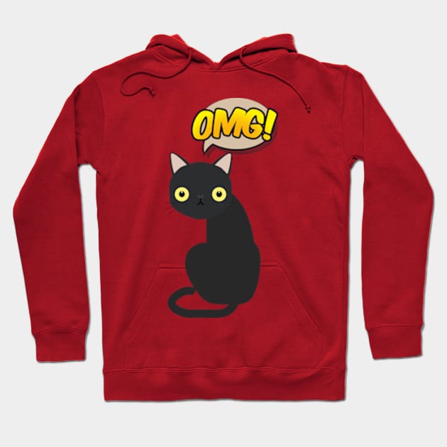 omg! surprised cute black cat Hoodie by soft and timeless